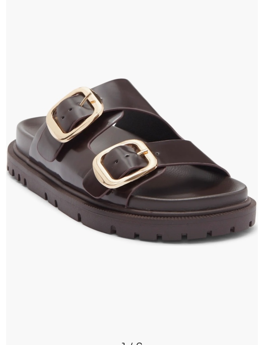 MIA Alttar Chunky Brown Slide Sandals with Gold Buckle sz 8.5